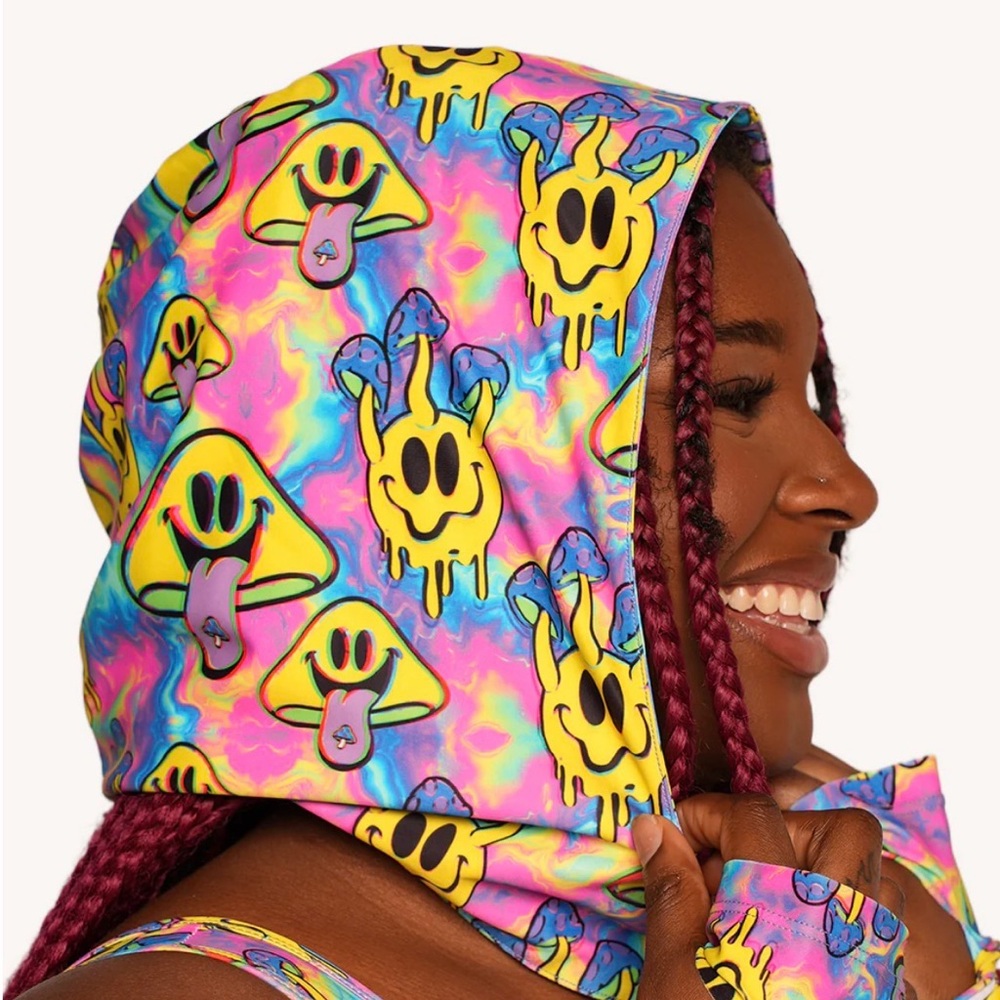 IHeart Raves electric trip hoodie neon blue /neon pink and yellow.